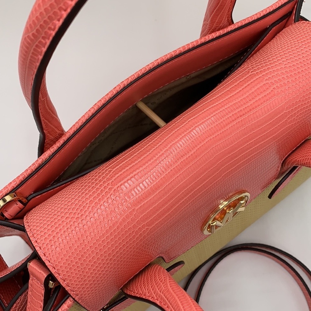 MICHAEL KORS CARMEN MEDIUM FLAP MESSENGER SATCHEL GRAPEFRUIT COLOR - Picture 12 of 16